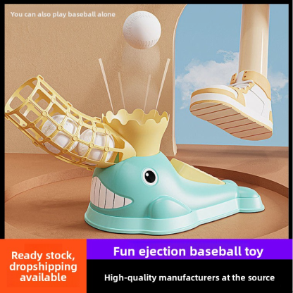 Internet-famous Children's Cartoon Whale Baseball Toy Sports弹射 Set Indoor and Outdoor Baseball Foot-pedal Launcher for Boys