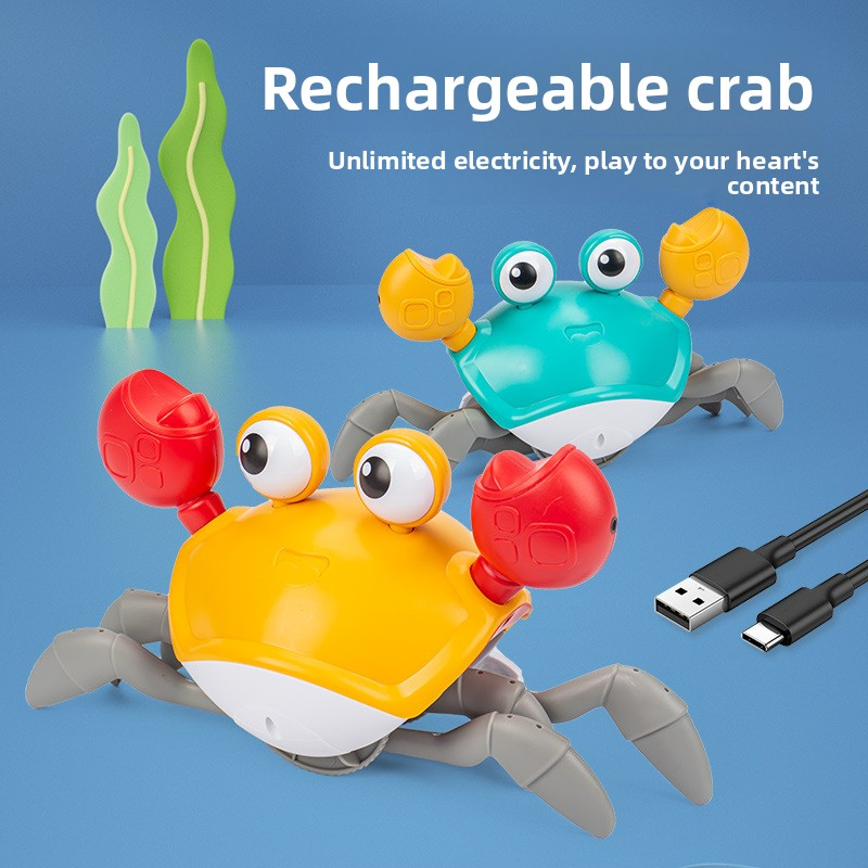 Children's Inductive Electric Crab Toy: Rechargeable, Light-up, Musical, Baby Crawling and Escaping Crab