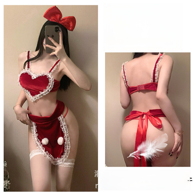 Sexy Red Plush Christmas Dress with Bowknot