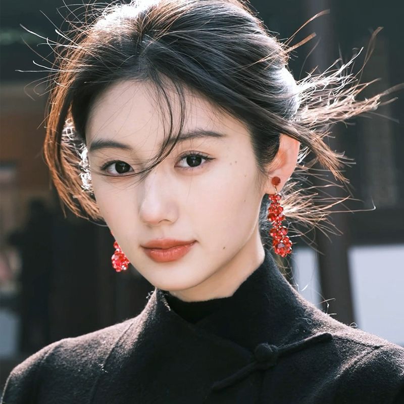 Red Tassel Earrings Women's Beaded Flower Earrings