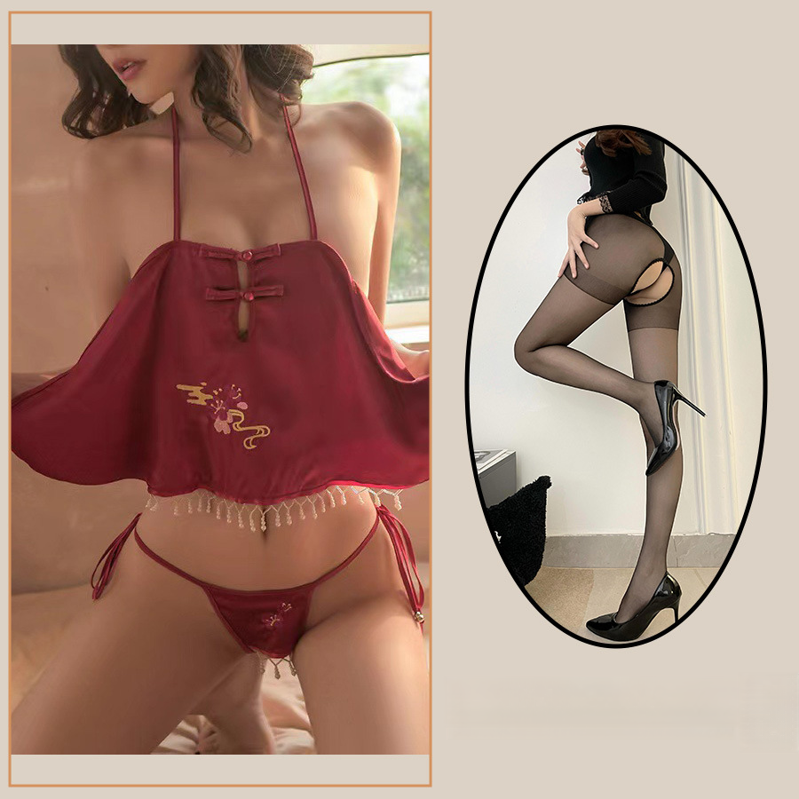 Sexy Lingerie Sexy Women's Bellyband Pajamas Hot Passion Halter Strap Cheongsam Retro 