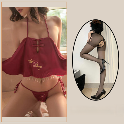 Sexy Lingerie Sexy Women's Bellyband Pajamas Hot Passion Halter Strap Cheongsam Retro 
