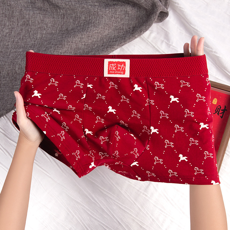Year of the Horse Red Men's Underwear Men's Zodiac Year Boxer Briefs