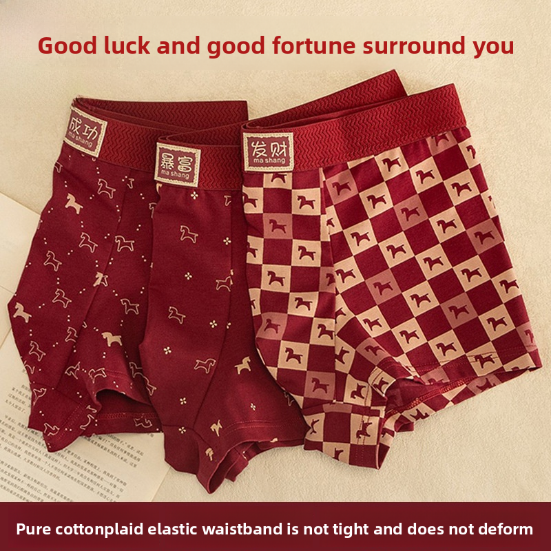 Year of the Horse Red Men's Underwear Men's Zodiac Year Boxer Briefs