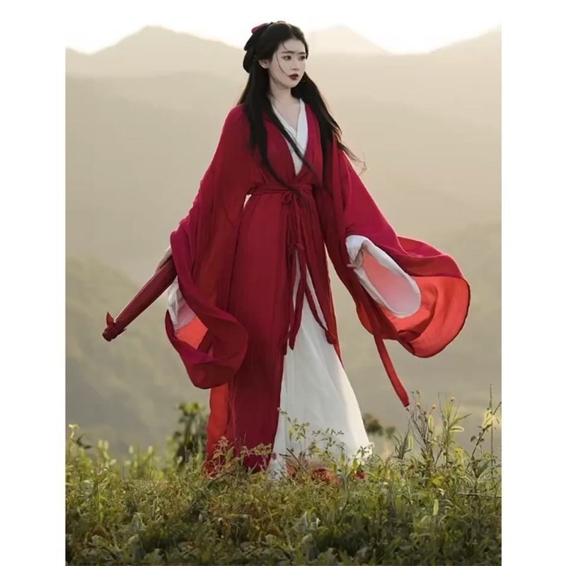 Red Wei Jin Southern and Northern Dynasties Hanfu for Women