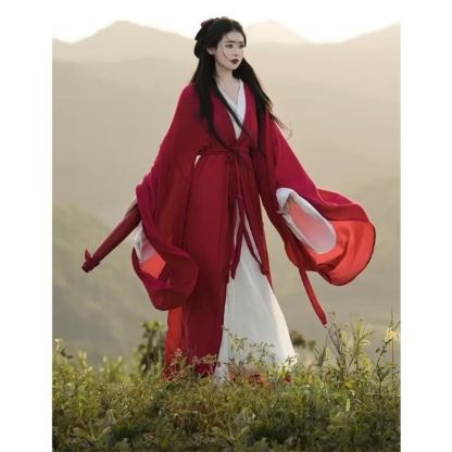 Red Wei Jin Southern and Northern Dynasties Hanfu for Women