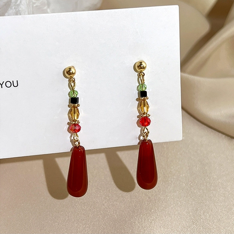 New Chinese Style Red Ear Clips for Women, Ancient Chinese Style Earrings, Non-Pierced Earrings, Accessories to Match with Mamian Skirt