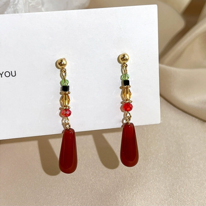 New Chinese Style Red Ear Clips for Women, Ancient Chinese Style Earrings, Non-Pierced Earrings, Accessories to Match with Mamian Skirt