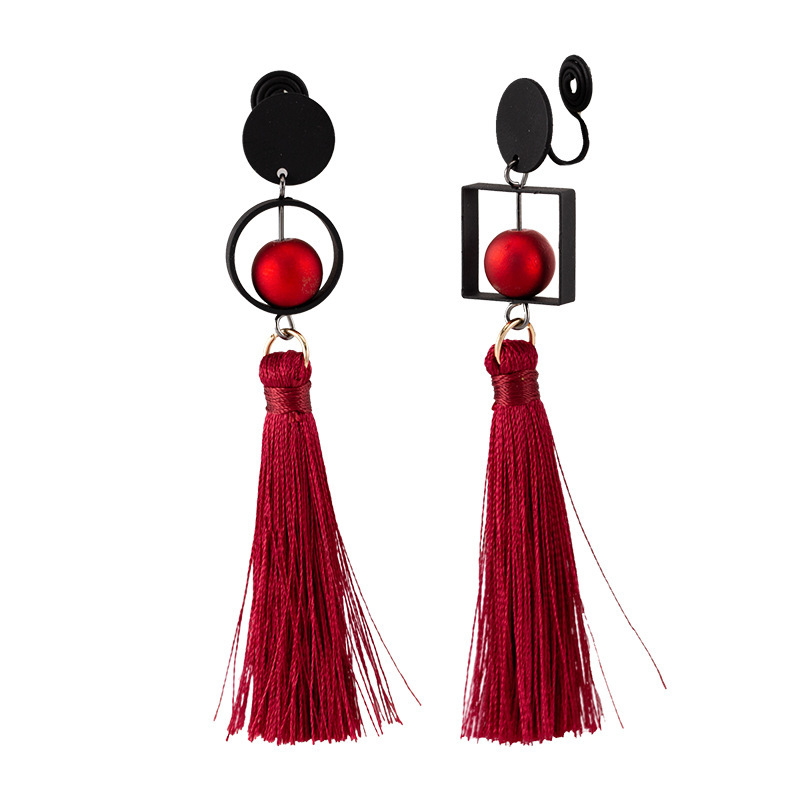 Burgundy Rope Tassel Long Earrings