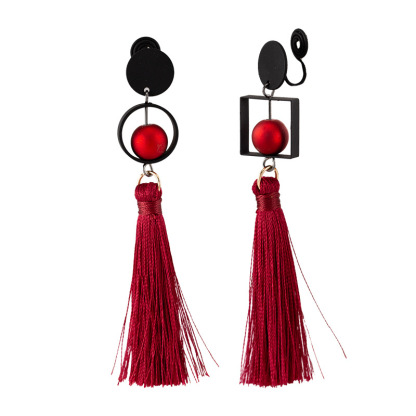 Burgundy Rope Tassel Long Earrings