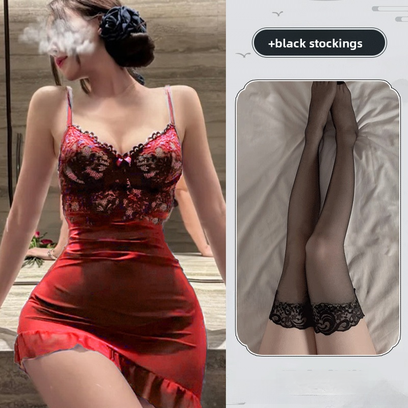Lace Dress Underwire Irregular Mesh Slim Fit Bodycon Nightdress