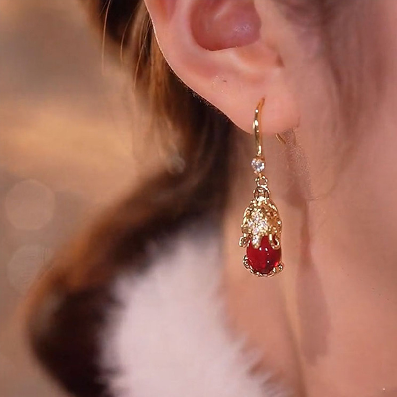 Pixiu Vintage Earrings for Women Red Ear Jewelry Ear Drops