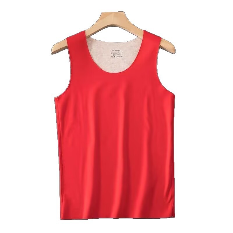 Red Thermal Vest with Wool and Silk, Seamless for Men and Women