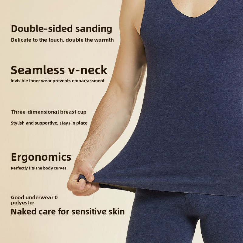 Silk Cashmere Thermal Underwear Vest for Men, Fleece-Lined and Thickened