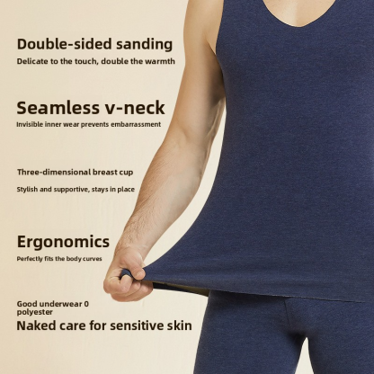 Silk Cashmere Thermal Underwear Vest for Men, Fleece-Lined and Thickened