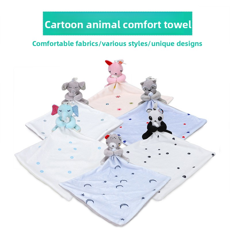 BBSKY Cartoon Baby Comfort Blanket, Newborn Soft Towel, Animal Hugging Comfort Doll