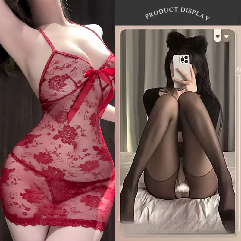  Sexy Lingeri Pure Desire Rose Backless Nightdress Sexy Lace Temptation 