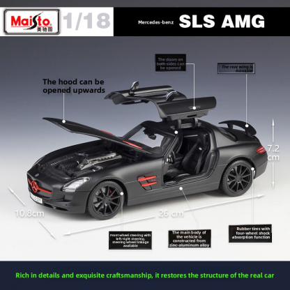 Maisto 1:18 Mercedes-Benz SLS AMG sports car simulation alloy car model finished product for collection, decoration and gift