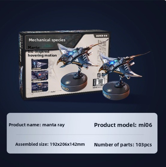 Ruoke Mechanical Species Manta Ray: Building Block Assembly Model, Handmade 3D Puzzle, Birthday Gift for Boys and Teenage Boys