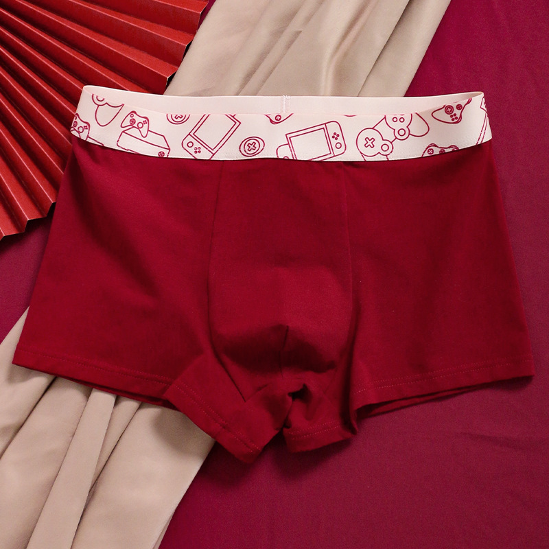 Good Luck Red Underwear Men's Boxer Briefs Good Luck Pure Cotton Zodiac Year Underwear Boxer Shorts Men's Comfortable