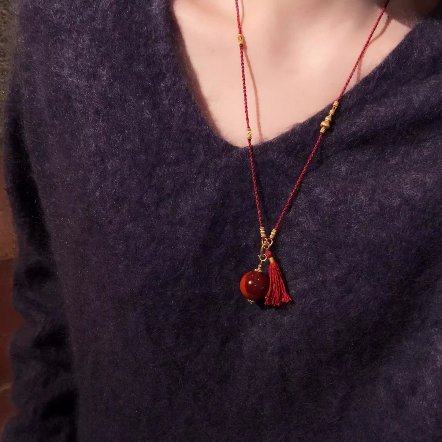 Red Rope Braided Necklace Exquisite Elegant Can Hang Jade Tassel Universal Buckle Chain