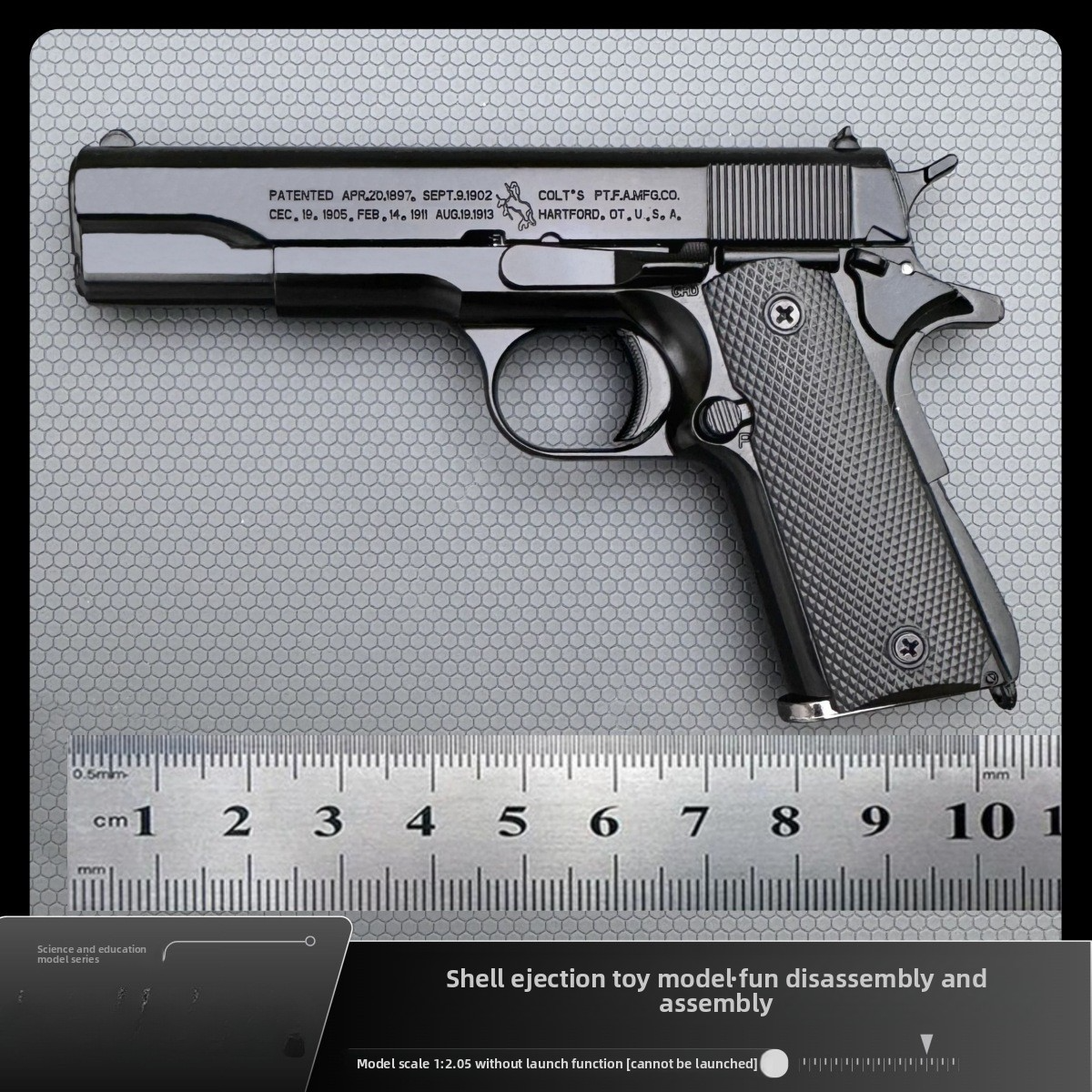 1:2.05 Teaching Aid M1911 All-Metal Children's Toy Gun Model, Shell-Ejecting Alloy Pistol, Non-Firing