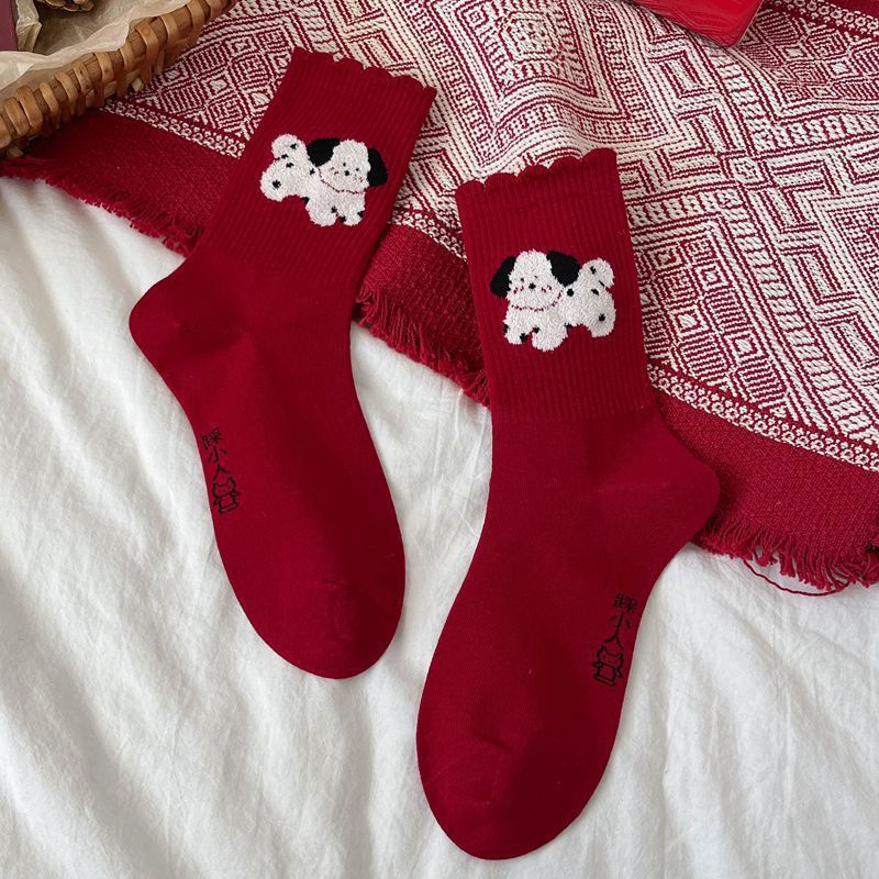 Peace and Joy Red Socks for Women Year of the Horse