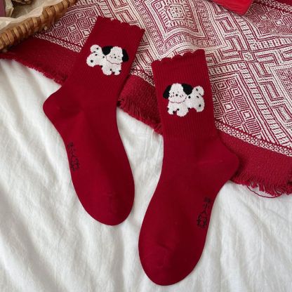 Peace and Joy Red Socks for Women Year of the Horse