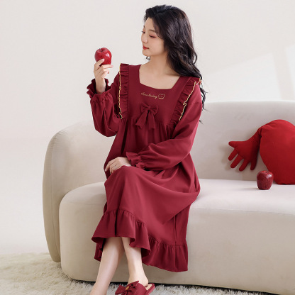 Red Nightdress for Women Long Sleeve Pure Cotton Zodiac Year
