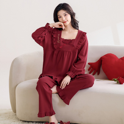 Red Nightdress for Women Long Sleeve Pure Cotton Zodiac Year