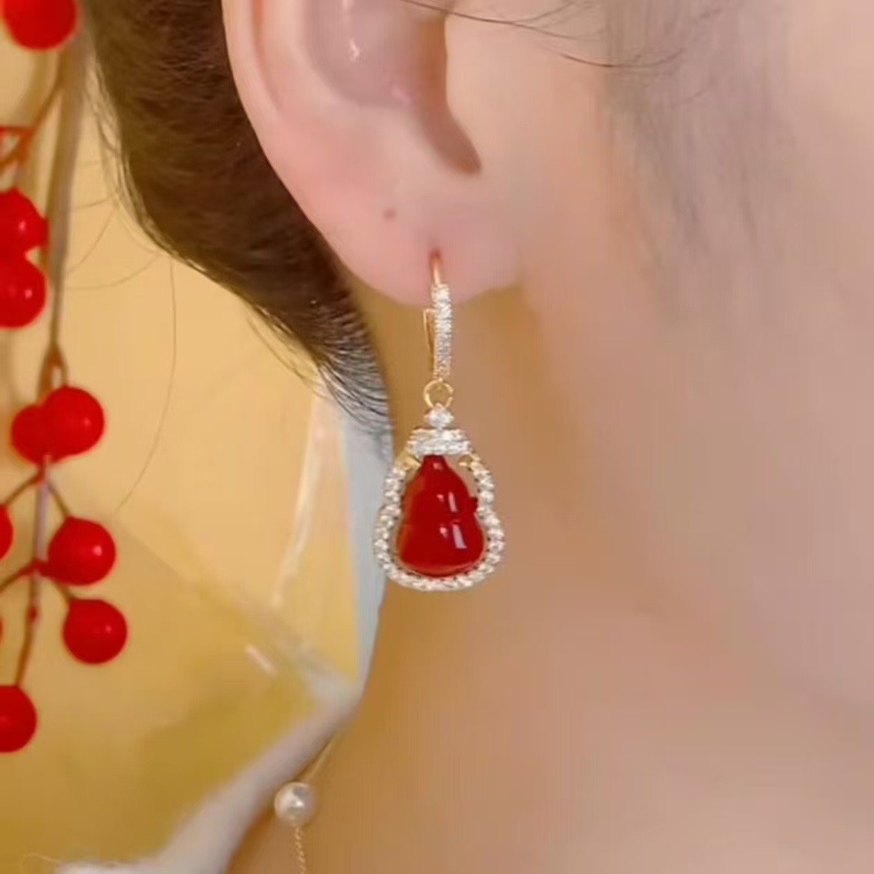 Chinese Style Red Gourd Earrings for Women