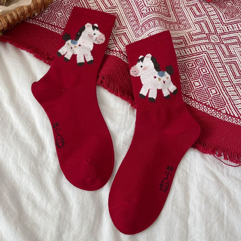 Peace and Joy Red Socks for Women Year of the Horse