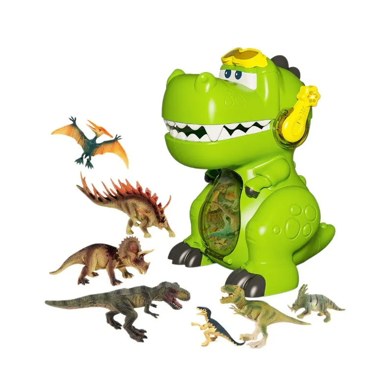 Big Mouth Storage Dinosaur Children's Toy Sound and Light T-Rex World Simulation Dinosaur Triceratops Set Model Storage