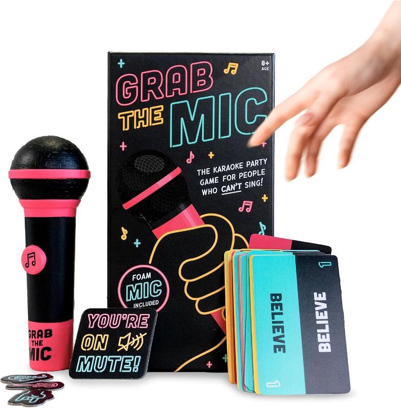 Grab The Mic - Karaoke-Style Game with Foam Microphone, 125 Word Cards, Game Board, Player Tokens & Easy-to-Follow Instructions
