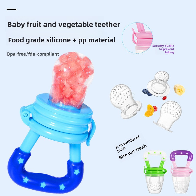 Baby Fruit and Vegetable Silicone Pacifier Teether, Baby Teething Toy, Fruit and Vegetable Mesh Bag, Baby Fruit and Vegetable Feeder