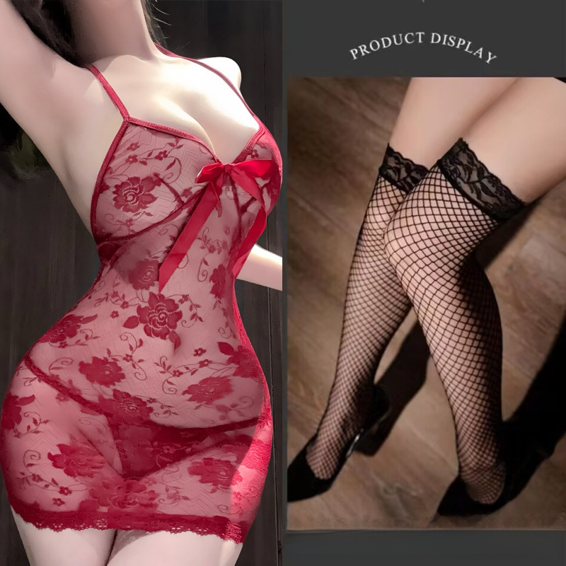  Sexy Lingeri Pure Desire Rose Backless Nightdress Sexy Lace Temptation 