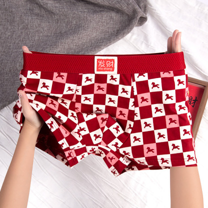 Year of the Horse Red Men's Underwear Men's Zodiac Year Boxer Briefs