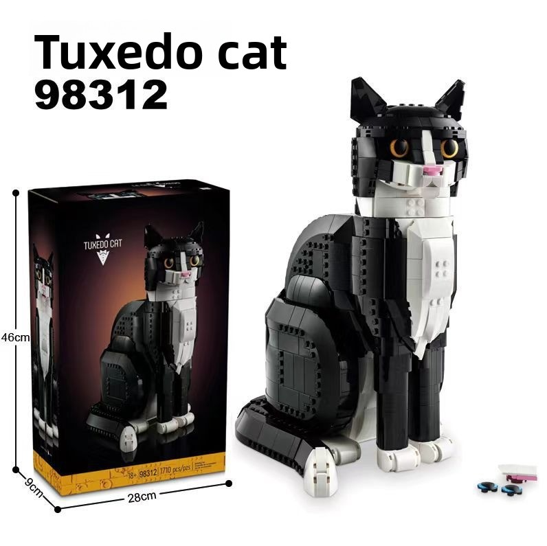 Compatible with Lego small particle building blocks, creative series tuxedo cat ornament, children's assembling puzzle toy