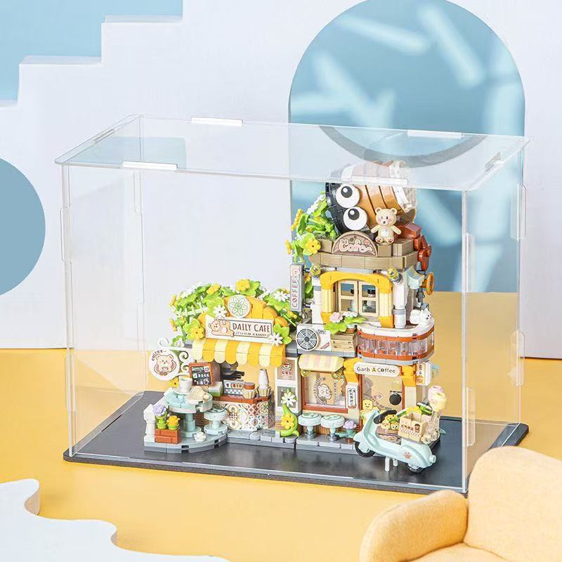 Loz building block particle assembly toy: educational panda tea house, little bear coffee, children's foldable street view gift