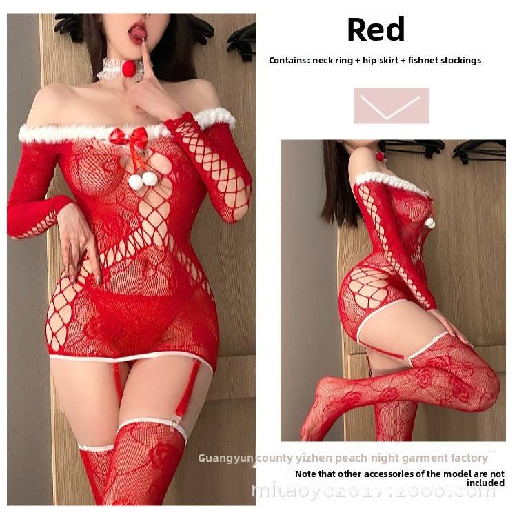 Sexy Red Plush Christmas Dress with Bowknot