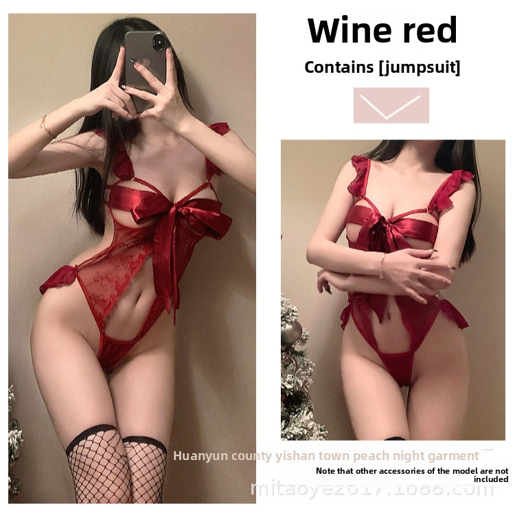 Sexy Red Plush Christmas Dress with Bowknot