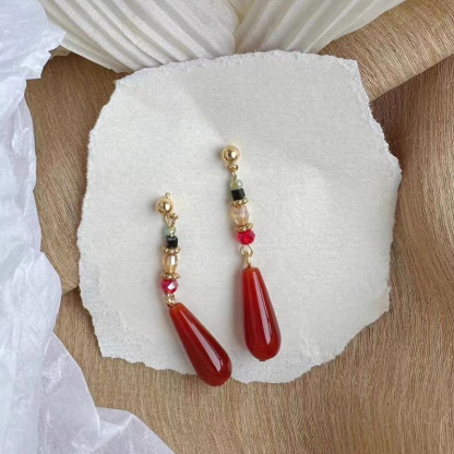 New Chinese Style Red Ear Clips for Women, Ancient Chinese Style Earrings, Non-Pierced Earrings, Accessories to Match with Mamian Skirt