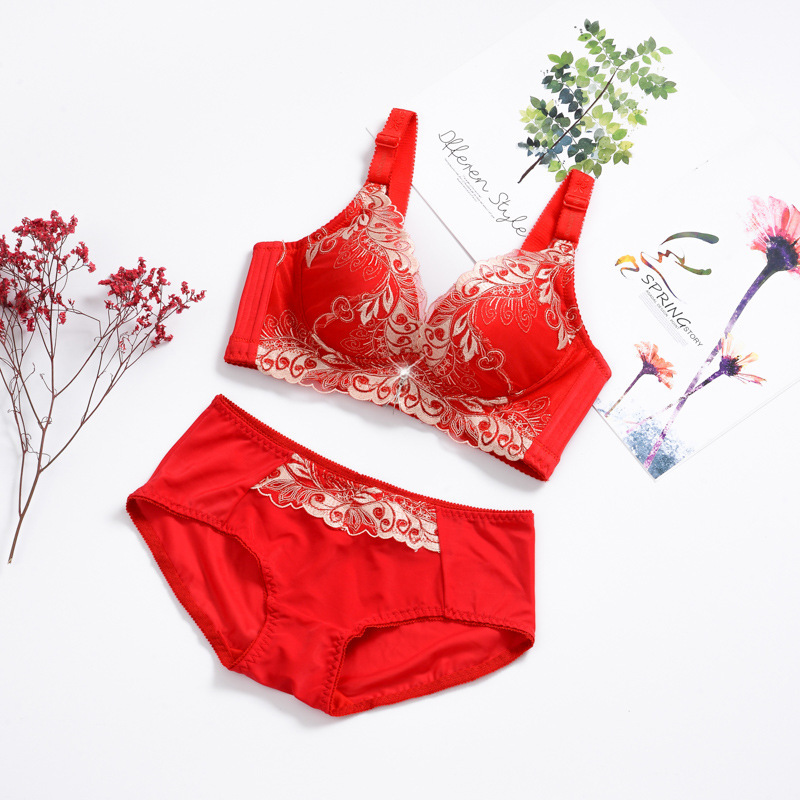 Red Wedding Bride Zodiac Year Bra Set for Women