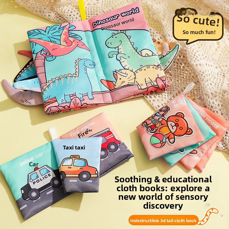 Cloth book for early education, baby-proof, tear-resistant, chewable, 3D tail book, early education cognitive and educational toy for 6-month-old babies