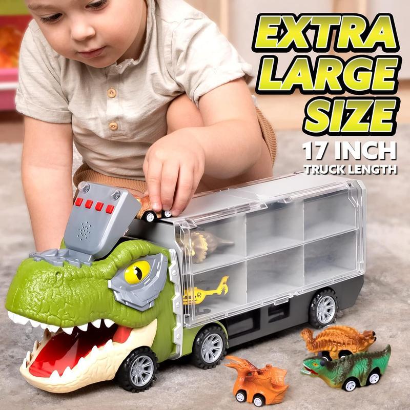 13 in 1 Dinosaur Transport Carrier Truck Set with 12 Pull Back Cars, Small Cars Set, Birthday Gifts Toys for 3 4 5+ Year Old Boy, Transport Carrier Truck / Die-Cast Metal Toy Cars for Toddlers 3-4 Years Christmas Gifts for Kids TikTokShopBacktoSchool