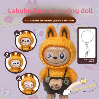 Labubu Changeable Face Plush Toy Keychain Gift Decor Child Stress Relief Toy