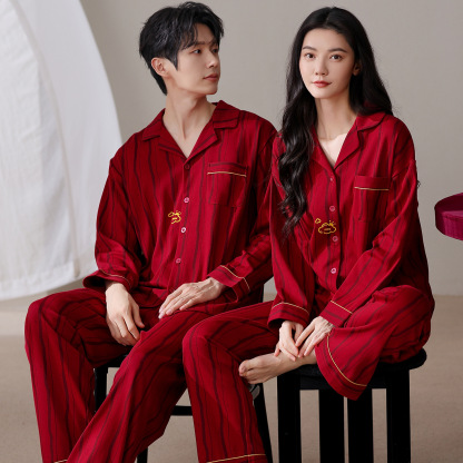 Pure Cotton Long Sleeve Cardigan Red Comfortable Wedding Pajamas for Women Home Wear