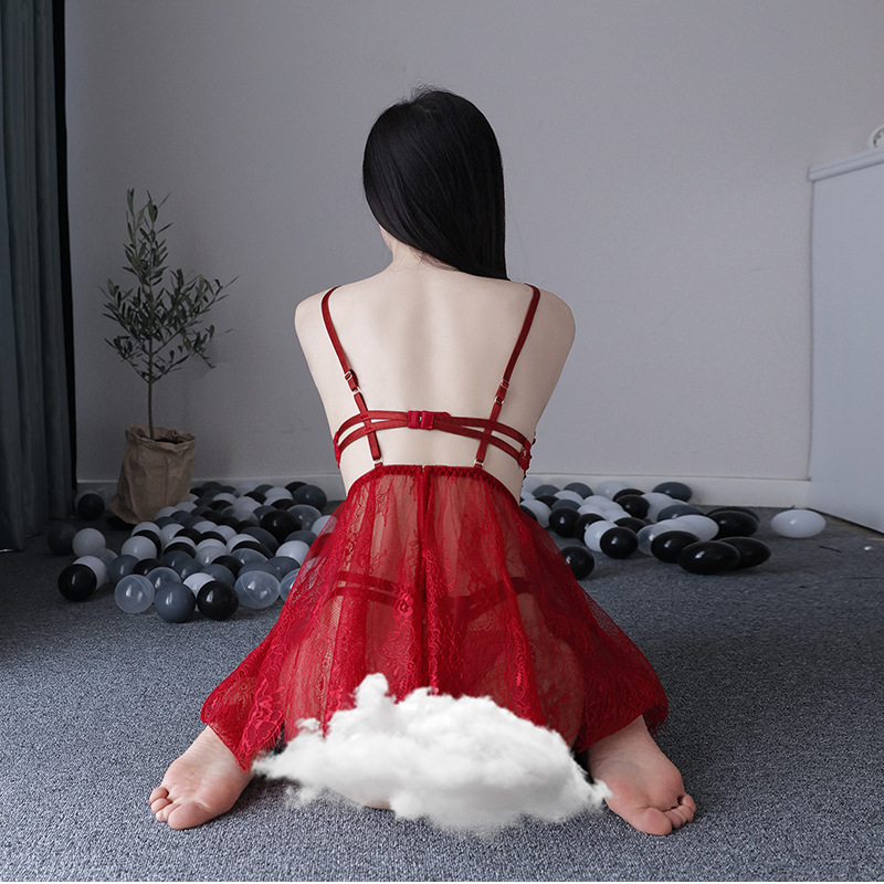 Sexy  Lingerie Lace Nightdress Uniform Hot Clothes Transparent Trim Passion Set