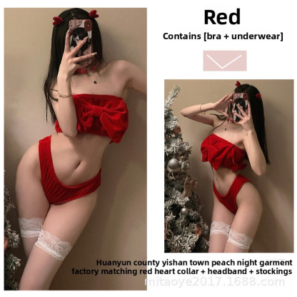 Sexy Red Plush Christmas Dress with Bowknot