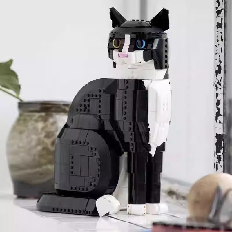 Compatible with Lego small particle building blocks, creative series tuxedo cat ornament, children's assembling puzzle toy